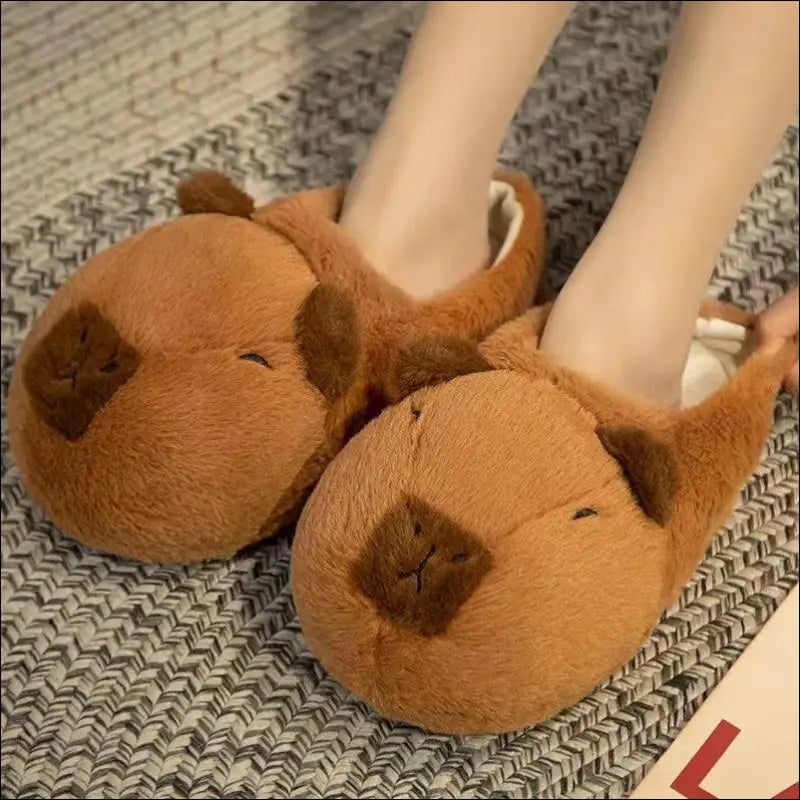 Cute Cartoon Capybara Cotton Slippers | Half Wrap Heel Home Soft Non-slip Warm Breathable Indoor Plush Shoes | Couple