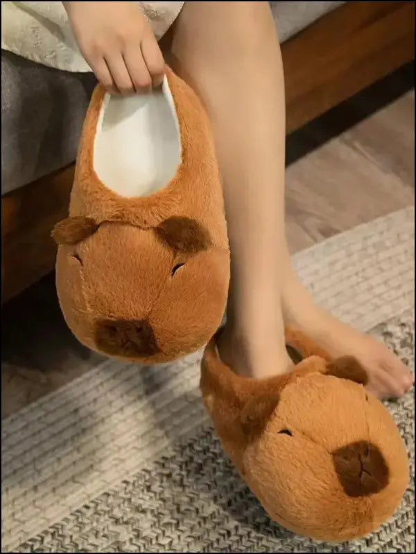 Cute Cartoon Capybara Cotton Slippers | Half Wrap Heel Home Soft Non-slip Warm Breathable Indoor Plush Shoes | Couple