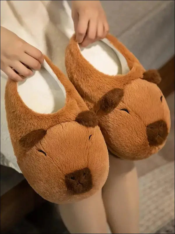 Cute Cartoon Capybara Cotton Slippers | Half Wrap Heel Home Soft Non-slip Warm Breathable Indoor Plush Shoes | Couple