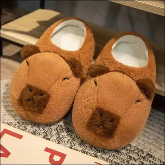 Cute Cartoon Capybara Cotton Slippers | Half Wrap Heel Home Soft Non-slip Warm Breathable Indoor Plush Shoes | Couple