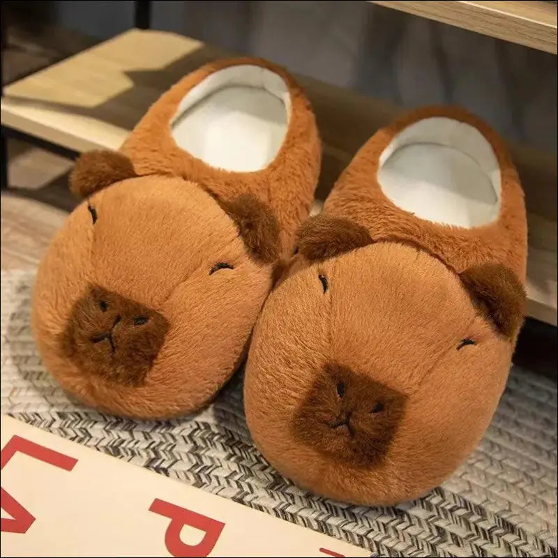 Cute Cartoon Capybara Cotton Slippers | Half Wrap Heel Home Soft Non-slip Warm Breathable Indoor Plush Shoes | Couple