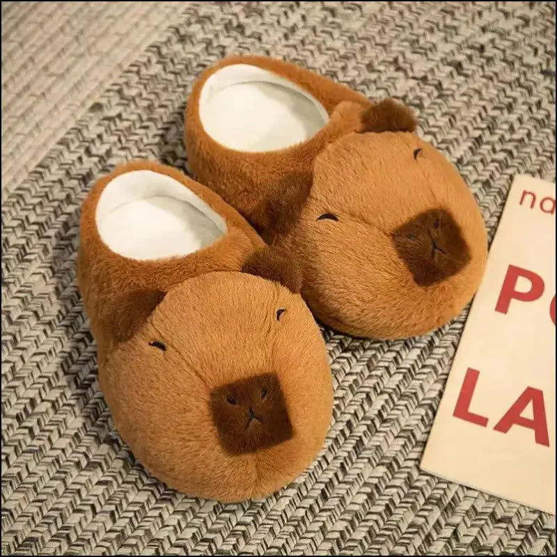 Cute Cartoon Capybara Cotton Slippers | Half Wrap Heel Home Soft Non-slip Warm Breathable Indoor Plush Shoes | Couple