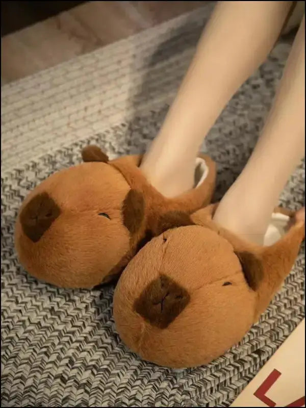 Cute Cartoon Capybara Cotton Slippers | Half Wrap Heel Home Soft Non-slip Warm Breathable Indoor Plush Shoes | Couple