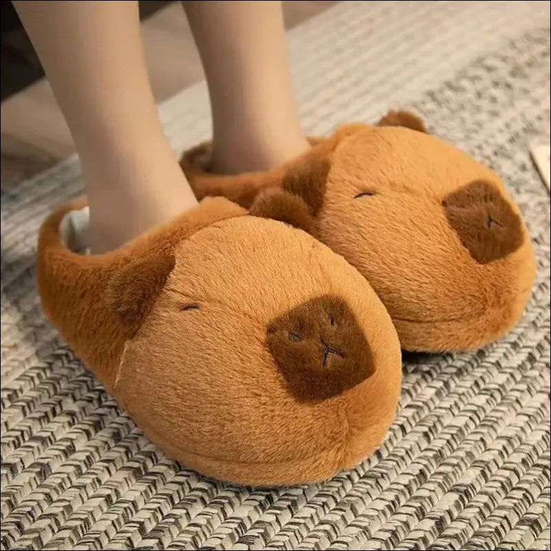 Cute Cartoon Capybara Cotton Slippers | Half Wrap Heel Home Soft Non-slip Warm Breathable Indoor Plush Shoes | Couple