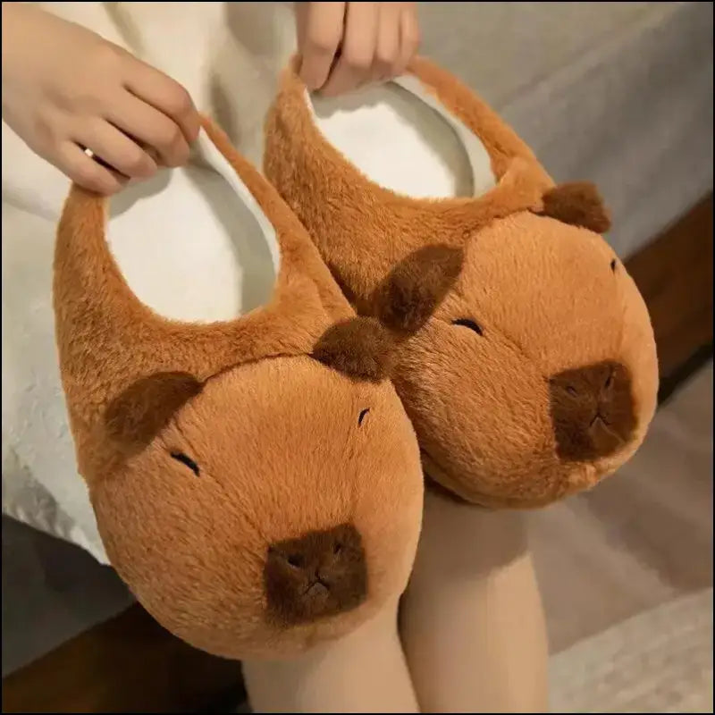 Cute Cartoon Capybara Cotton Slippers | Half Wrap Heel Home Soft Non-slip Warm Breathable Indoor Plush Shoes | Couple