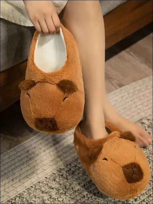 Cute Cartoon Capybara Cotton Slippers | Half Wrap Heel Home Soft Non-slip Warm Breathable Indoor Plush Shoes | Couple