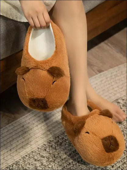 Cute Cartoon Capybara Cotton Slippers | Half Wrap Heel Home Soft Non-slip Warm Breathable Indoor Plush Shoes | Couple