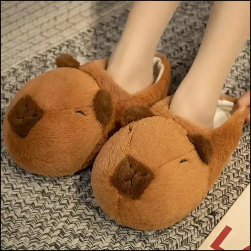 Cute Cartoon Capybara Cotton Slippers | Half Wrap Heel Home Soft Non-slip Warm Breathable Indoor Plush Shoes | Couple