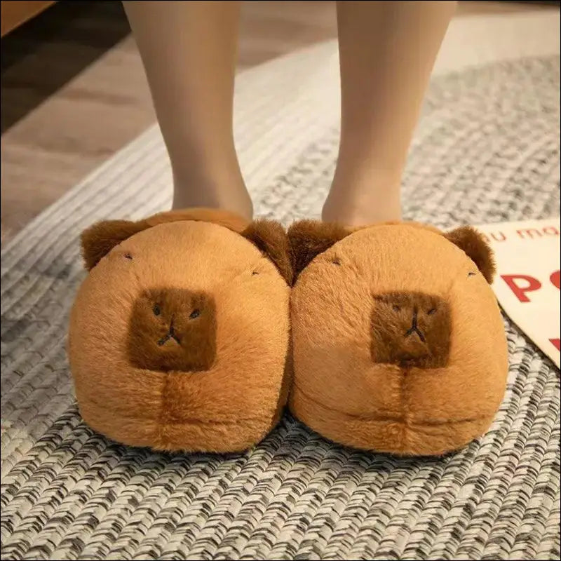Cute Cartoon Capybara Cotton Slippers | Half Wrap Heel Home Soft Non-slip Warm Breathable Indoor Plush Shoes | Couple