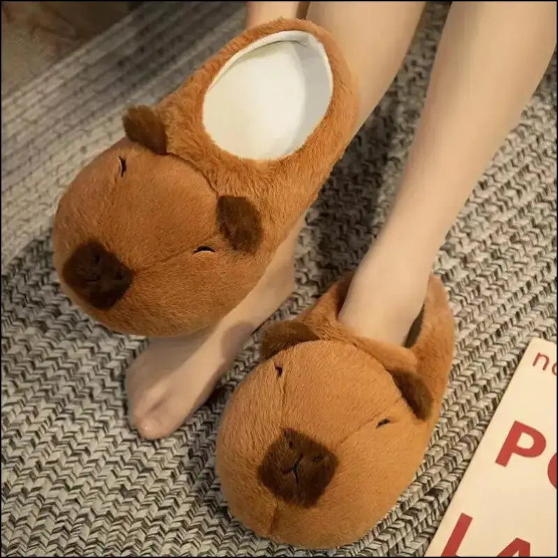 Cute Cartoon Capybara Cotton Slippers | Half Wrap Heel Home Soft Non-slip Warm Breathable Indoor Plush Shoes | Couple