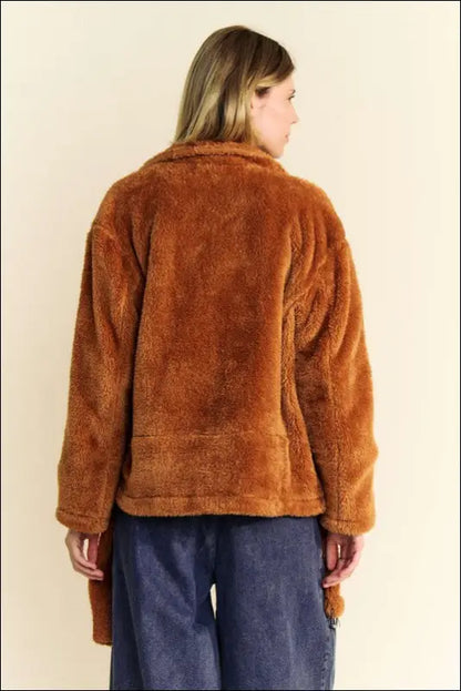 Davi & Dani Fuzzy Zip Up Collared Neck Jacket