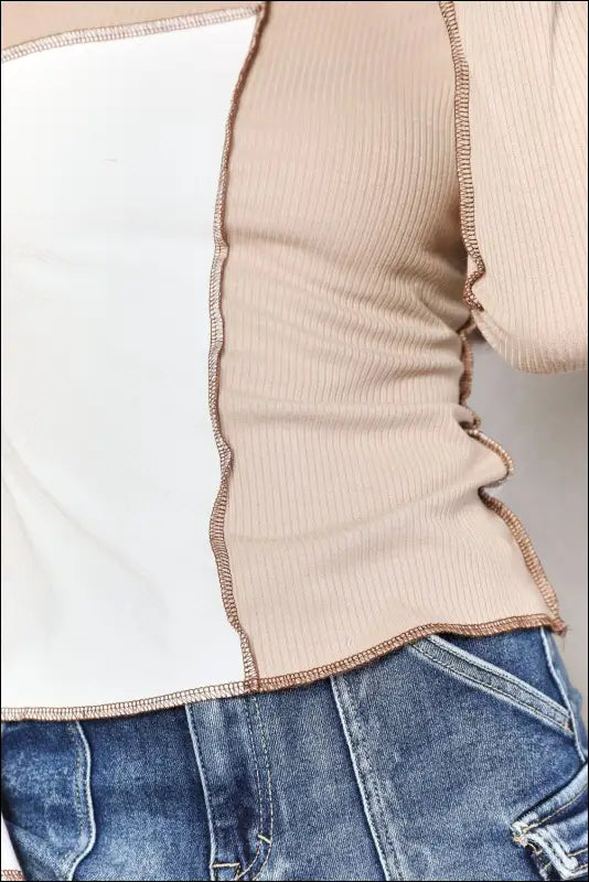Double Take Color Block Exposed Seam Top