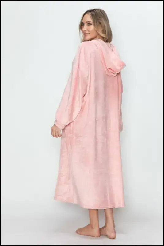 Double Take Full Size Pocketed Hooded Midi Lounge Dress - Plus Casual Hoodie for Women
