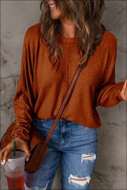 Double Take Full Size Round Neck Long Sleeve T-Shirt - Pumpkin / S