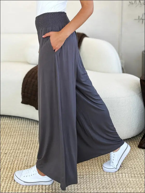 Double Take Full Size Smocked Wide Waistband Leg Pants