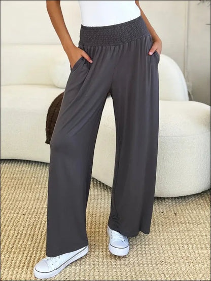 Double Take Full Size Smocked Wide Waistband Leg Pants