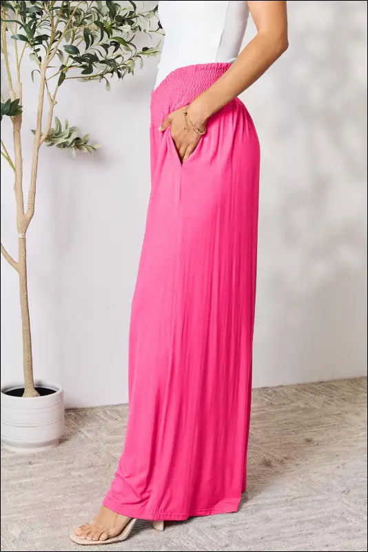 Double Take Full Size Smocked Wide Waistband Leg Pants