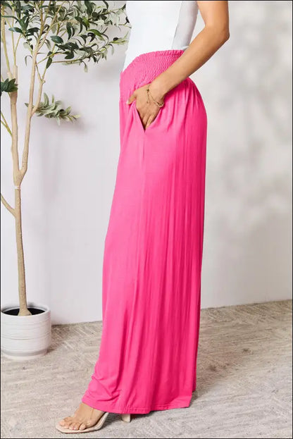 Double Take Full Size Smocked Wide Waistband Leg Pants