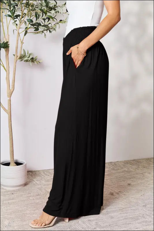 Double Take Full Size Smocked Wide Waistband Leg Pants