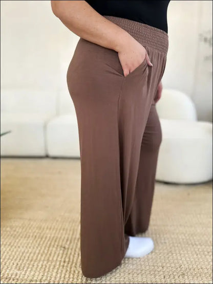 Double Take Full Size Smocked Wide Waistband Leg Pants