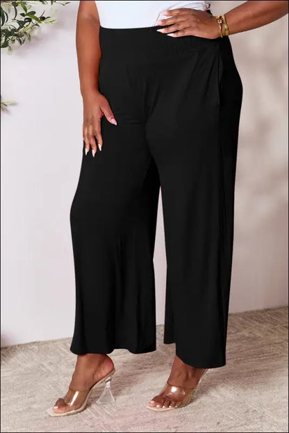 Double Take Full Size Smocked Wide Waistband Leg Pants
