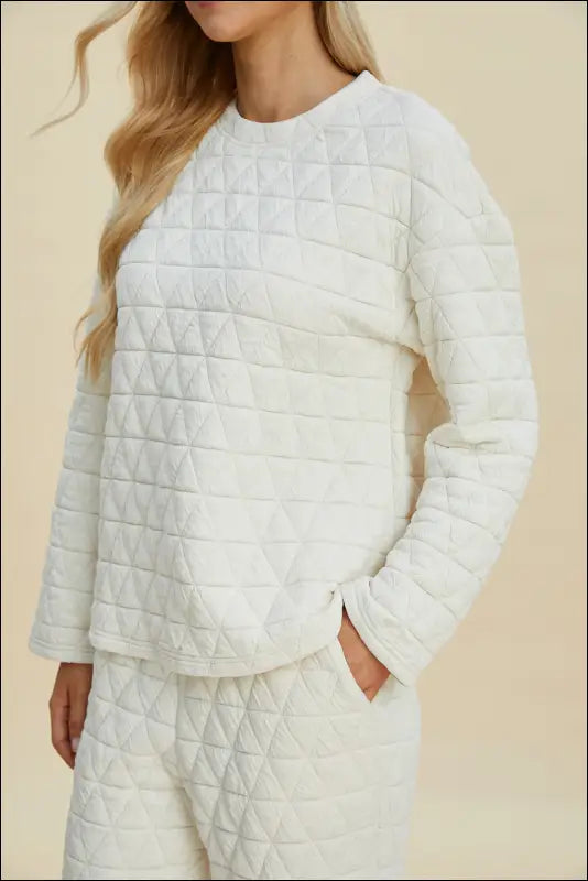 Double Take Full Size Texture Round Neck Long Sleeve Top and Pants Set