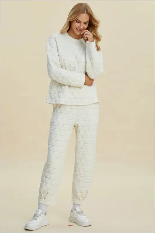 Double Take Full Size Texture Round Neck Long Sleeve Top and Pants Set