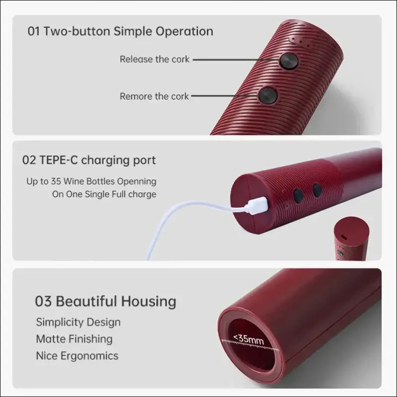 Electric Wine Bottle Opener – Rechargeable Automatic Corkscrew for Red One-Click Button Tool