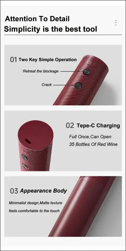 Electric Wine Bottle Opener – Rechargeable Automatic Corkscrew for Red One-Click Button Tool