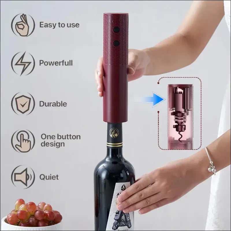 Electric Wine Bottle Opener – Rechargeable Automatic Corkscrew for Red One-Click Button Tool