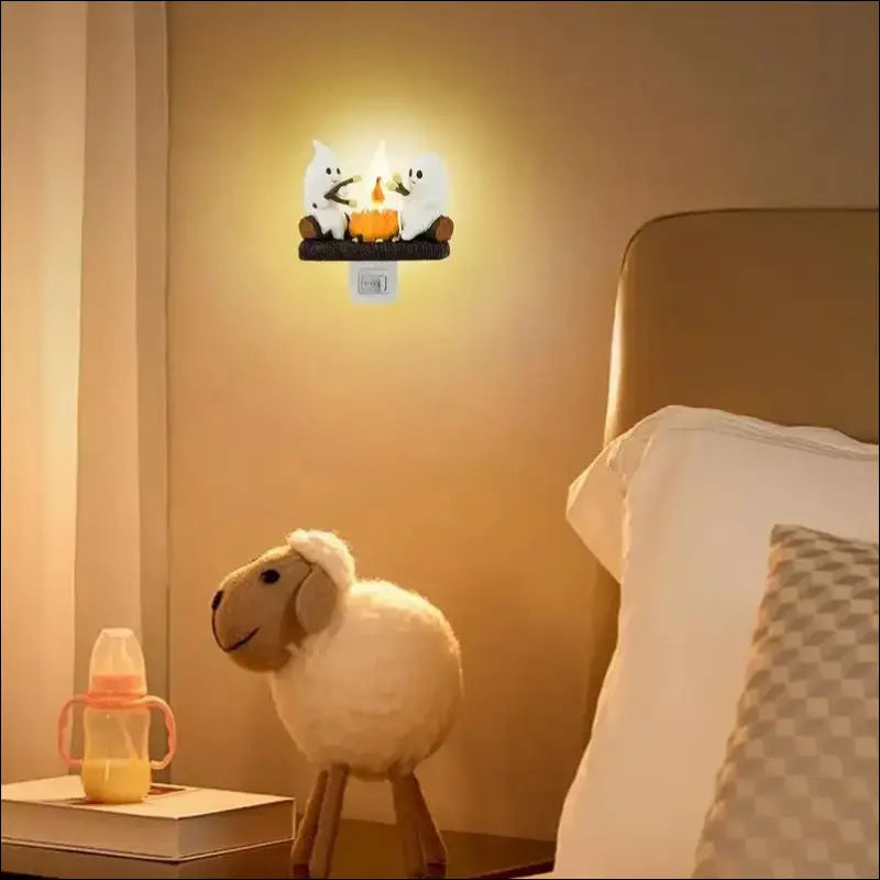 Fashionable Ghost Campfire Nightlight | Flickering Plug-In Halloween Pumpkin Night Light for Spooky Decor