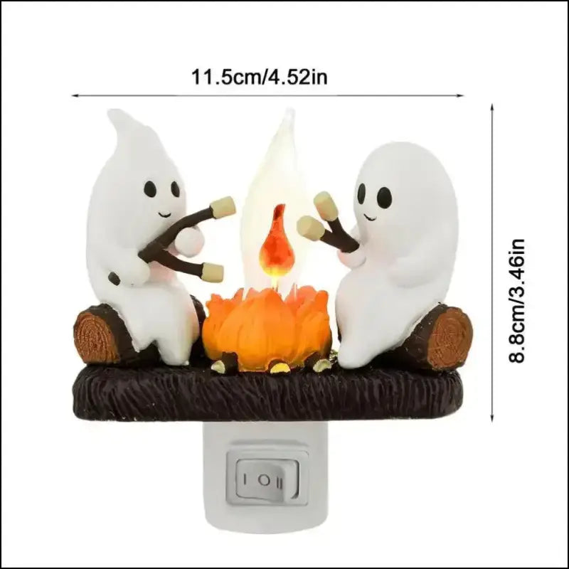 Fashionable Ghost Campfire Nightlight | Flickering Plug-In Halloween Pumpkin Night Light for Spooky Decor