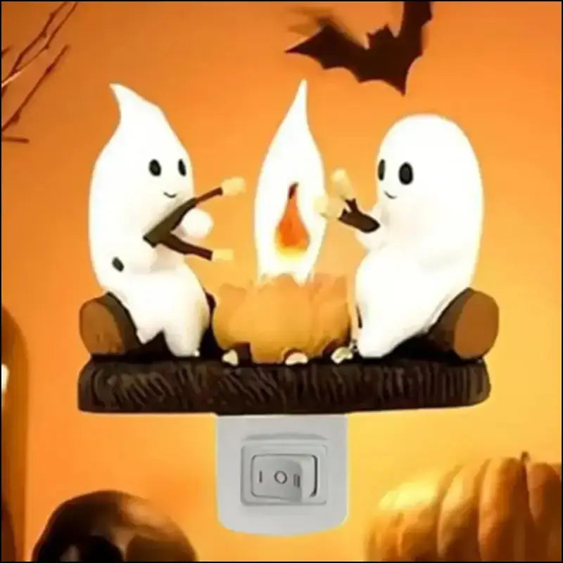 Fashionable Ghost Campfire Nightlight | Flickering Plug-In Halloween Pumpkin Night Light for Spooky Decor