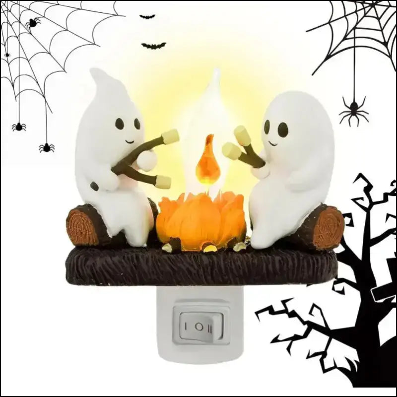 Fashionable Ghost Campfire Nightlight | Flickering Plug-In Halloween Pumpkin Night Light for Spooky Decor