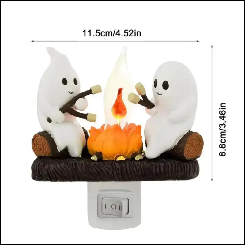 Fashionable Ghost Campfire Nightlight | Flickering Plug-In Halloween Pumpkin Night Light for Spooky Decor