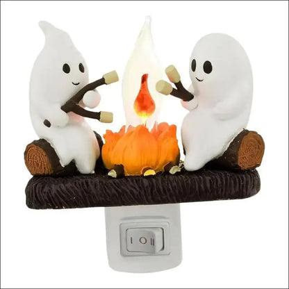 Fashionable Ghost Campfire Nightlight | Flickering Plug-In Halloween Pumpkin Night Light for Spooky Decor