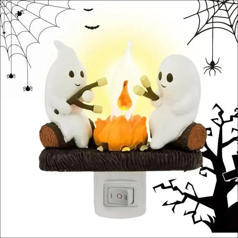 Fashionable Ghost Campfire Nightlight | Flickering Plug-In Halloween Pumpkin Night Light for Spooky Decor