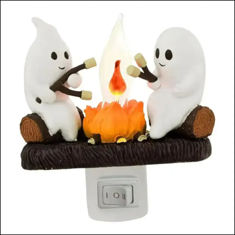 Fashionable Ghost Campfire Nightlight | Flickering Plug-In Halloween Pumpkin Night Light for Spooky Decor