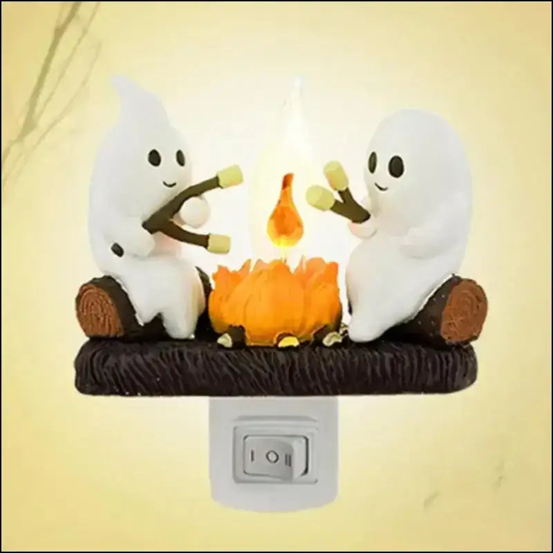 Fashionable Ghost Campfire Nightlight | Flickering Plug-In Halloween Pumpkin Night Light for Spooky Decor