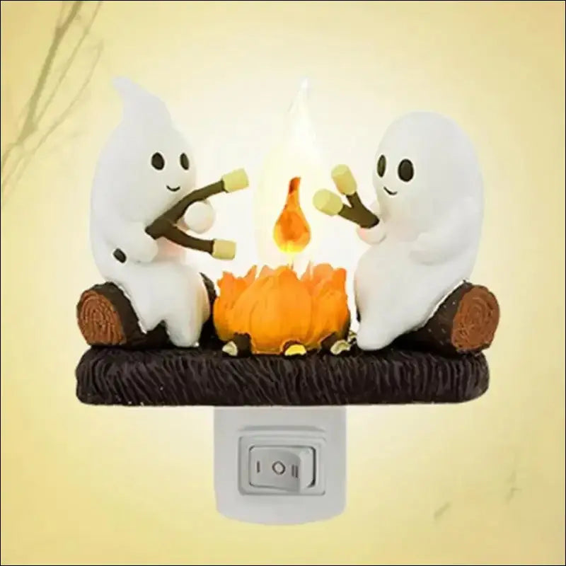 Fashionable Ghost Campfire Nightlight | Flickering Plug-In Halloween Pumpkin Night Light for Spooky Decor