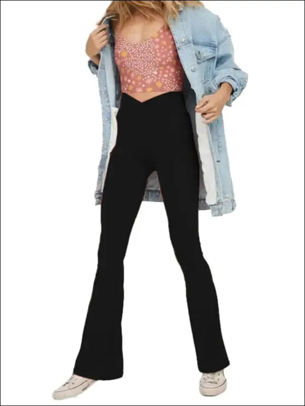 ’Flared Leggings Crossover Yoga Pants for Women - High Waist Tummy Control Wide Leg Fitness Pants’ - Women’s