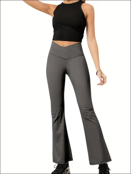 ’Flared Leggings Crossover Yoga Pants for Women - High Waist Tummy Control Wide Leg Fitness Pants’ - Women’s