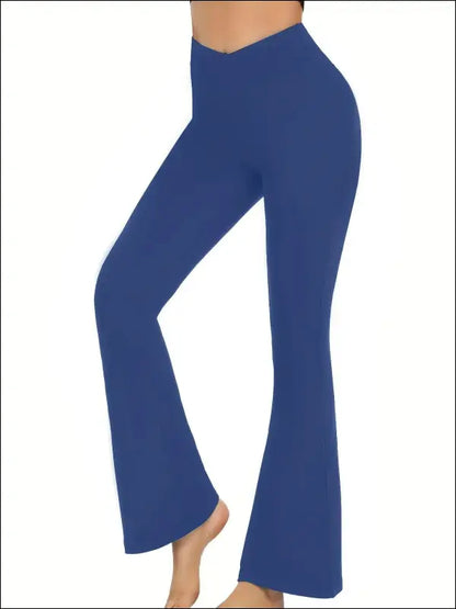 ’Flared Leggings Crossover Yoga Pants for Women - High Waist Tummy Control Wide Leg Fitness Pants’ - Navy / S - Women’s
