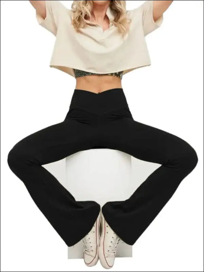 ’Flared Leggings Crossover Yoga Pants for Women - High Waist Tummy Control Wide Leg Fitness Pants’ - Women’s