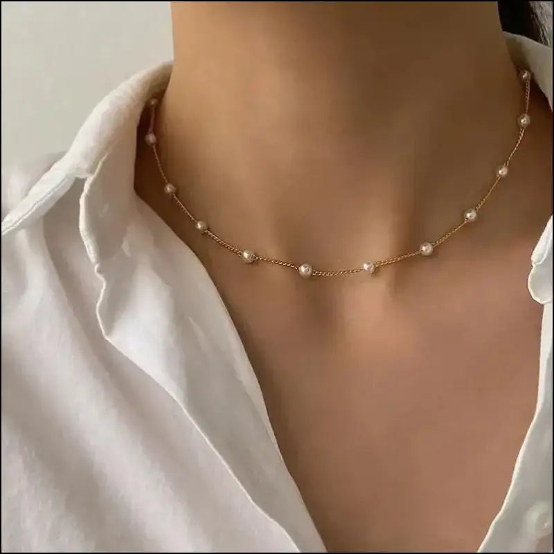 FTCY 3pcs Women’s Pearl Necklace Set - 14K Gold Love Heart Pendant Waterproof Hypoallergenic Collarbone Neck Chain
