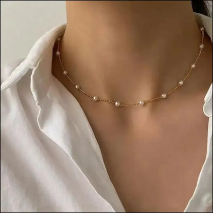 FTCY 3pcs Women’s Pearl Necklace Set - 14K Gold Love Heart Pendant Waterproof Hypoallergenic Collarbone Neck Chain