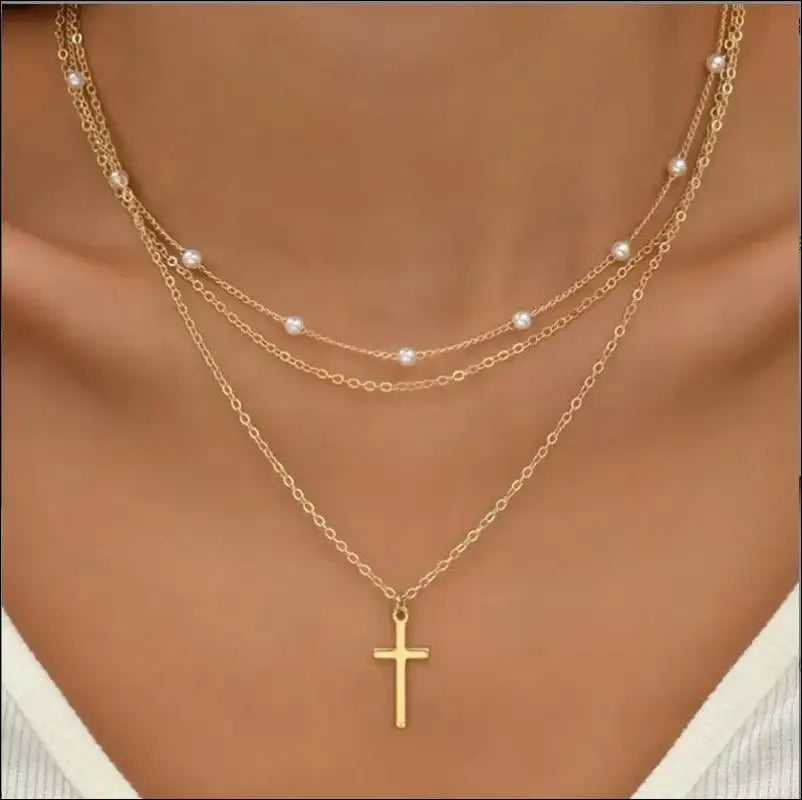 FTCY 3pcs Women’s Pearl Necklace Set - 14K Gold Love Heart Pendant Waterproof Hypoallergenic Collarbone Neck Chain