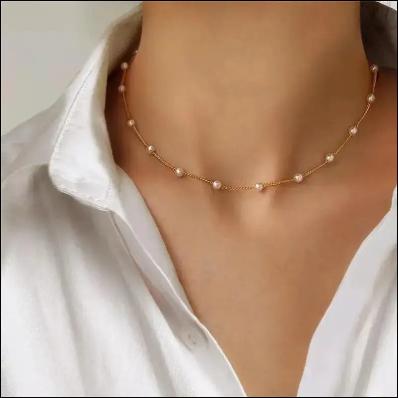 FTCY 3pcs Women’s Pearl Necklace Set - 14K Gold Love Heart Pendant Waterproof Hypoallergenic Collarbone Neck Chain
