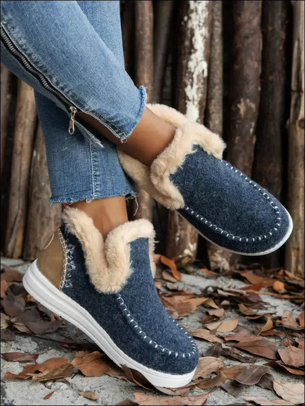 Furry Suede Round Toe Flat Sneakers - Navy / 36(US5)