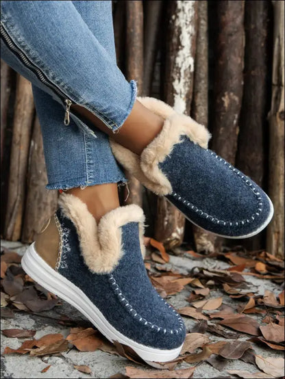 Furry Suede Round Toe Flat Sneakers - Navy / 36(US5)